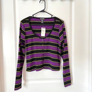 Purple, Black & Green Girls Ribbed Long-Sleeve T-S
